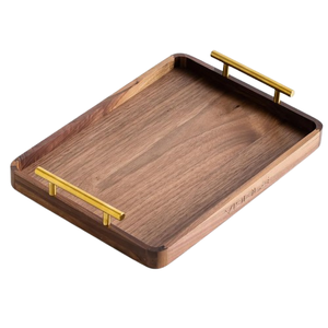 Bandeja Redonda de Madera de Lujo con Elegantes Asas de Latón Dorado, Plato Decorativo de Madera Natural para Mesa de Centro, Otomana y Hogar - Product Image 3