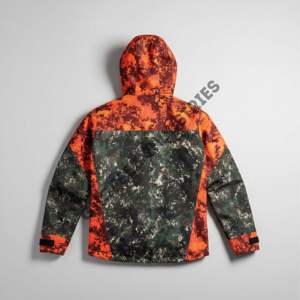 Chaqueta impermeable con capucha para hombre, de alta calidad, para exteriores, con camuflaje verde y naranja en contraste, para caza, senderismo y jungla. - Product Image 2