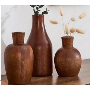 Vase à fleurs en bois écologique sculpté à la main en bois de manguier pour décoration de table, idéal pour le bureau, le salon, les cadeaux et la vente en gros - Product Image 3