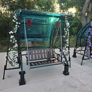 Banc balançoire d'extérieur haut de gamme en fer forgé pour jardin – Chaise balançoire en métal robuste avec support pour une utilisation durable - Product Image 3