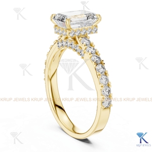แหวนเพชรเม็ดเดี่ยวทรงหรูหราจาก KRUP JEWELS ได้รับการรับรองจาก IGI เพชรเพาะเลี้ยงในห้องปฏิบัติการ ประดับเพชรแบบเต็มเม็ด สำหรับงานหมั้นและวันครบรอบ ทองคำแท้ 14K ดีไซน์รัศมีล้อมเพชรแบบซ่อน พร้อมลายมิลเกรน - Product Image 2