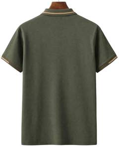 Camiseta Polo Sólida para Hombre, Manga Corta, Algodón, Casual, para Golf, Verde Oliva con Detalle de Cuello Beige, Ropa de Verano, Top Masculino Cómodo - Product Image 2