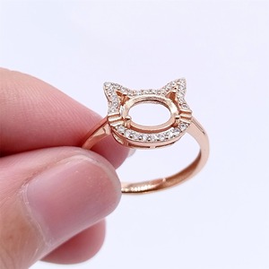 Handmade Rose Gold 925 Silver 6x8mm Oval 4 Prong Semi Mount Cat Design Halo <b>Ring</b> CZ Stone Settings DIY Keepsake Jewelry Findings - Product Image 1