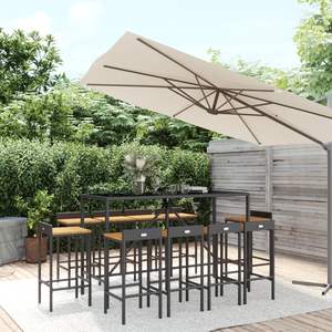 Ensemble de bar de jardin en rotin PE noir avec acier thermolaqué et verre trempé, mobilier d'extérieur haut de gamme - Product Image 1