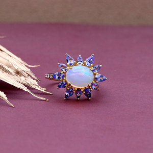925 Sterling Silver Natural <b>Opal</b> Tanzanite & Diamond <b>Ring</b> for Women <b>Gold</b> Plated Vintage Cocktail Statement Fine Jewelry Gift - Product Image 6