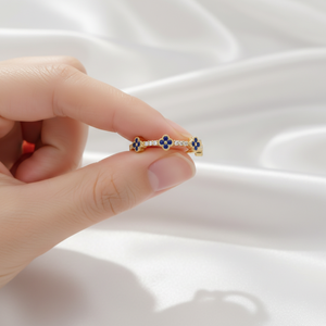 Dainty Flower Shape Wedding Band Zircon Blue Diamond Brilliant Cut 925 Sterling Silver Luxury Eternity Stackable Engagement <b>Ring</b> - Product Image 2