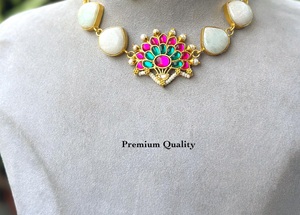 Floral Kundan <b>Necklace</b> <b>Set</b> with Earrings Gold Plated White Stone Ethnic Jewelry for Women <b>Wedding</b> Party Wear Premium Quality - Product Image 3