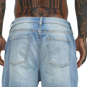 Pantalones Cortos Cargo de Mezclilla para Hombre, Lavado Claro, Ajuste Relajado, Múltiples Bolsillos, Estilo Casual de Verano, Bajo sin Rematar, Bolsillos Utilitarios, Estilo Urbano - Product Image 4