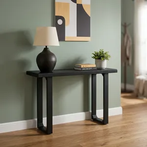 Mesa Consola Moderna de Madera Negra con Borde Acanalado Estrecho, Mueble de Entrada/Hall, Soporte Minimalista para Sofá, Mueble Auxiliar para Sala de Estar/Hogar - Product Image 3