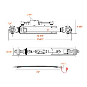 Cilindro Idraulico Cat.1 1 Top Link 8 1/4\"-26 3/8\" con 2 Tubi e Valvola di Non Ritorno G3/8\" - Product Image 5