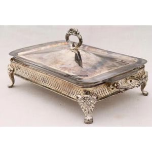 Chauffe-plats de luxe suspendu en or rose, chauffe-plats haut de gamme pour buffet avec pieds et support décoratifs en bois perlé - Product Image 1