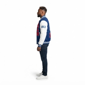 Veste universitaire personnalisée OEM en polyester pêché et élasthanne bleu roi avec broderie chenille HBCU Divine Nine, fabrication Sialkot - Product Image 3