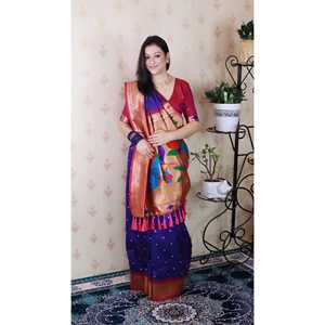 Sari en soie Paithani Bandhani violet tissé avec des fils Zari, élégant, robe de mariée, 650g - Product Image 6