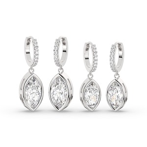 Elegantes Pendientes Colgantes de Diamantes con Corte Marquesa, Engastados en Bisel, Oro Sólido de 14K, Pendientes de Diamantes, Regalo de Graduación, Joyería Nupcial - Product Image 1