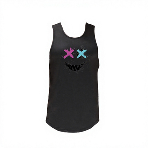 Camiseta sin mangas de poliéster negra para hombre con estampado gráfico de ojos en X coloridos y dientes afilados, estilo urbano, cuello en V, de secado rápido - Product Image 4