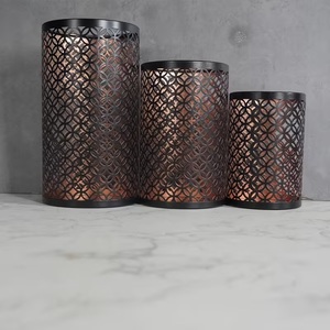 Contemporary Black Metal <b>Moroccan</b> <b>Lantern</b> Set with Intricate Cutwork Warm Candle Glow Decorative Home Table Centerpiece - Product Image 3