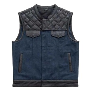 เสื้อกั๊กยีนส์ผู้ชายแบบ Biker แต่งหนัง PU คอตั้ง ปิดด้วยซิป เสื้อนอกสำหรับฤดูหนาว บุด้วยใยโพลีเอสเตอร์ - Product Image 3