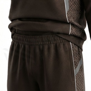 <b>Men's</b> Dark Brown <b>Tracksuit</b> Full Zip Front Logo Solid Color Casual Sportswear With Side Pockets Regular Fit Autumn Wear - Product Image 5
