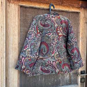 <b>Women's</b> Unisex Floral Print Velvet Bomber <b>Jacket</b> Drawstring Closure Full-Length Three-Quarter Sleeves 100% Cotton Quick-Dry - Product Image 2