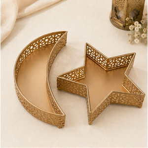 <b>Gold</b> Metal Moon and Star Ramadan <b>Serving</b> <b>Tray</b> Set Iron Eid Mubarak Decoration for Muslim Iftar Party Food Dessert Display - Product Image 4