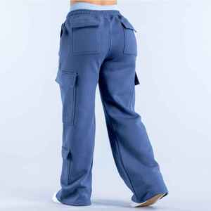 Pantalones Deportivos X Sports City Personalizados para Mujer, Transpirables, Estilo Cargo, de Felpa Francesa, Cintura Alta, con Cordón, Color Azul, Holgados - Product Image 2