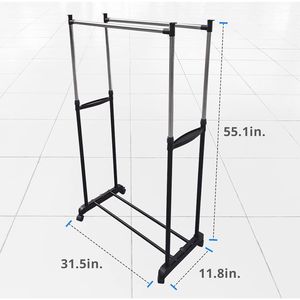 Porte-vêtements portable à double barre avec roulettes verrouillables pour cintres - Product Image 2