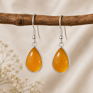 Natural Yellow Onyx Teardrop Dangle Earrings 925 <b>Sterling</b> <b>Silver</b> Bezel Set Gemstone Ear <b>Wire</b> Handmade Bohemian Jewelry Women - Product Image 3