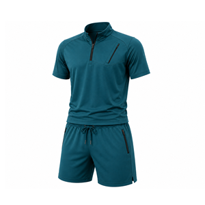 Grace Collection Men's Sporty Streetwear <b>Hooded</b> Quarter-<b>Zip</b> Short Sleeve Top Shorts Set Quick Dry Fleece Winter Solid Color 100% - Product Image 6