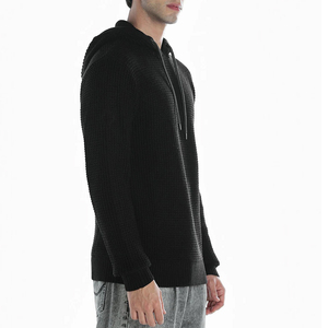 Pull à capuche en tricot noir pour homme, coupe classique, couleur unie, décontracté, automne, écologique, polaire polyester/coton - Product Image 5