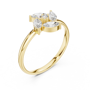 Anillos de oro macizo de 14k para mujer con diamantes de corte redondo y marquise en forma de flor, minimalistas, para regalo, compromiso, aniversario, boda. - Product Image 3
