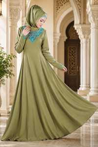 Robe Abaya Hijab en Polyester Vert Brodé Ample à Manches Longues pour Femme Musulmane – Élégante Tenue Quotidienne ODM - Product Image 3