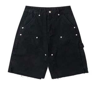 Short pour homme 100% coton, déchiré, délavé, effet vieilli, coupe vintage, respirant, uni, avec logo personnalisé, idéal pour l'été - Product Image 3