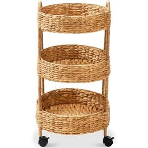 Premium Quality Handmade Water Hyacinth Rolling <b>Cart</b> Portable Utility <b>Storage</b> Shelf Environmental Friendly Bedroom Decorative Fu - Product Image 2