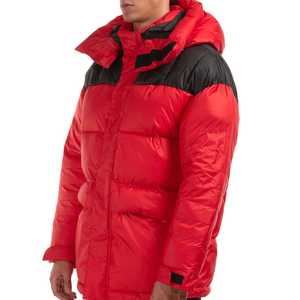 Men's <b>Red</b> <b>Hooded</b> Reversible Canvas Puffer <b>Jacket</b> Windproof Zipper Closure Winter Casual Regular Length Polyester Shell Cotton - Product Image 3