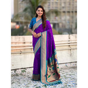 Sari tissé violet Elite Weaves en soie douce Paithani Zari, vêtements indiens et pakistanais, 650g en stock - Product Image 6