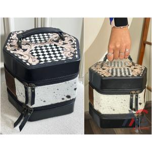 Estuche de Joyería de Cuero de Doble Capa de Alta Calidad, Hecho a Mano, con Cierre, para Mujer, de Cuero Genuino con Pelo de Vaca, Organizador de Joyería de Viaje - Product Image 1