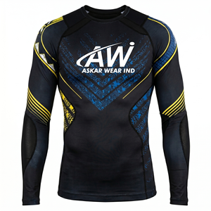 Askar Wear Ind – T-shirt de sport à manches longues pour homme, imprimé par sublimation, séchage rapide, design bleu, noir, jaune - Product Image 1