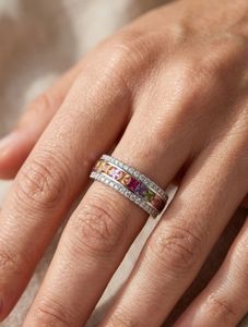 <b>Ruby</b> and Diamond Square Children's Luxury <b>Ring</b> in 92.5 Sterling Silver Rhodium Plated - Product Image 6
