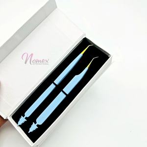 Pince à cils mince à long volume poudre bleu ciel enduite d'une pince à épiler de levage de cils plaquée or au prix de gros - Product Image 5