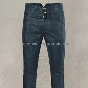 Pantalon en cuir décontracté pour homme de haute qualité, style western américain, en cuir de vache véritable, taille haute, coupe droite, noir, imperméable, séchage rapide - Product Image 1