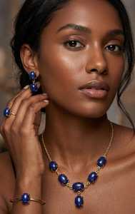 AA GEMS JEWLLERY Vintage Gold Plated Lapis Lazuli Pendant <b>Necklace</b> Set Women's Jewelry Fashion <b>Costume</b> Engagement Party Wedding - Product Image 2