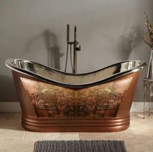 อ่างอาบน้ำทองแดงเงางาม สง่างาม ยกระดับพิธีกรรมการอาบน้ำของคุณ ทองแดงเงางาม ขัดเงาด้วยนิกเกิลด้านใน ฐานแบบมีขอบลายตอก ฟรีค่าจัดส่ง - Product Image 1