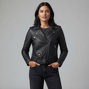 Chaqueta de Motociclista de Cuero Sintético para Mujer, Corte Ajustado, Manga Larga, Cierre de Cremallera, Cuello Camisero, Ropa de Abrigo para Primavera y Otoño - Product Image 2