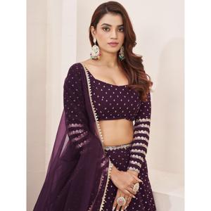 Fancified Purple Sequins Georgette Reception Wear Lehenga Choli - Product Image 5