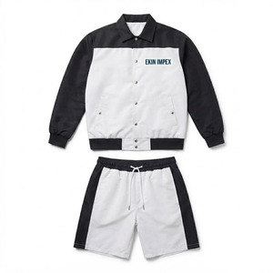 Custom Logo Men's Knitted Solid 2-Piece Shorts Set <b>Coach</b> Jacket and Shorts Casual Streetwear OEM Private Label - Product Image 1