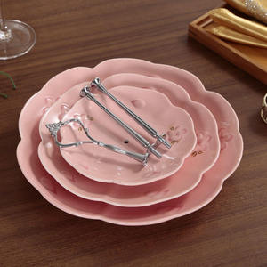Plato de Postre de Porcelana Reforzada con Relieve, Esmaltado Multicapa, con Diseño de Flor de Cerezo, para Té de la Tarde - Product Image 2