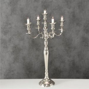 Candelabro de Metal Cromado Pulido |   Candelabro de 5 Brazos Estilo Vintage con Gotas Colgantes |   Centro de Mesa Decorativo para Comedor - Product Image 5