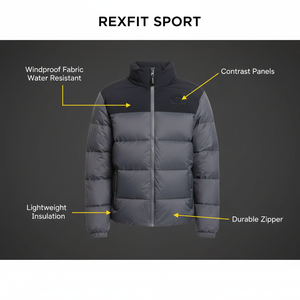Veste d'hiver matelassée personnalisée RexFit Sports Premium, rembourrée de duvet, pour hommes et femmes, logo brodé, OEM ODM - Product Image 5
