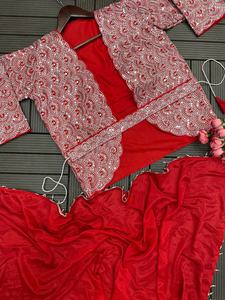 ชุดส่าหรีสำเร็จรูปคุณภาพสูง ปักลายแบบเต็มตัวด้วยงานปักดิ้นและงานปักด้วยเครื่องจักร ซักเครื่องได้ เหมาะสำหรับงานแต่งงาน งานเลี้ยงฉลองต่างๆ ขายส่ง - Product Image 4