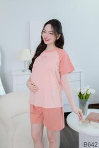 Ensemble de vêtements de maternité en coton doux, extensible dans 4 directions, respirant et absorbant la transpiration, avec imprimé net, tenue décontractée B642 - Product Image 3